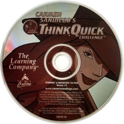 1999 Carmen Sandiego Think Quick Challenge PC CDRom Computer Game Win/Mac